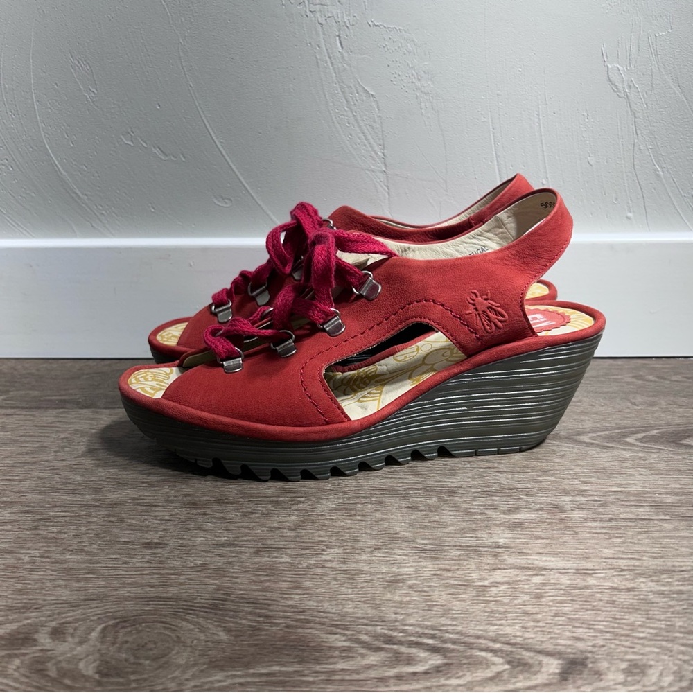 Fly London Red Wedge Sandals